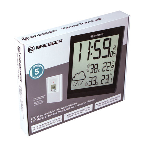 Метеостанция BRESSER TemeoTrend JC LCD, термодатчик, гигрометр, часы, будильник, черный, 73267