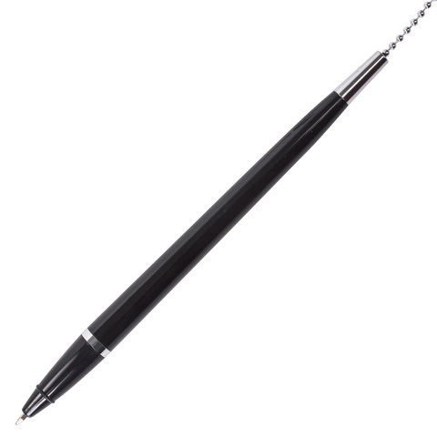 Ручка шариковая настольная BRAUBERG "Стенд-Пен Блэк1", СИНЯЯ, цепочка, корпус черный, линия письма 0,5 мм, 140889