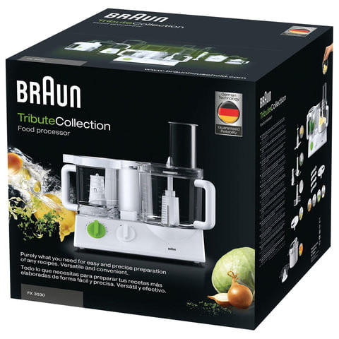 Кухонный комбайн BRAUN FX3030, мощность 600 Вт, 15 скоростей, 7 насадок, 2 чаши, соковыжималка, белый