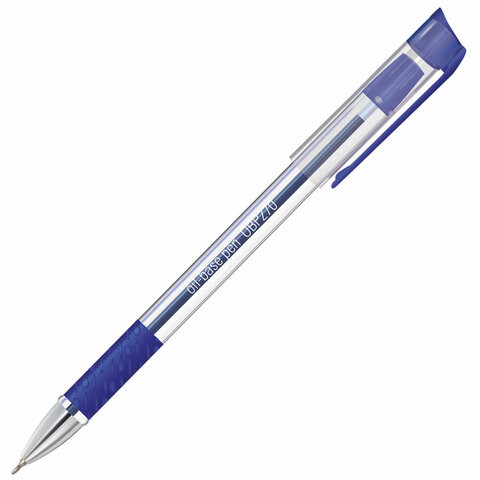Ручка шариковая масляная с грипом STAFF "Profit", СИНЯЯ, корпус прозрачный, 0,7 мм, линия письма 0,35 мм, 142982