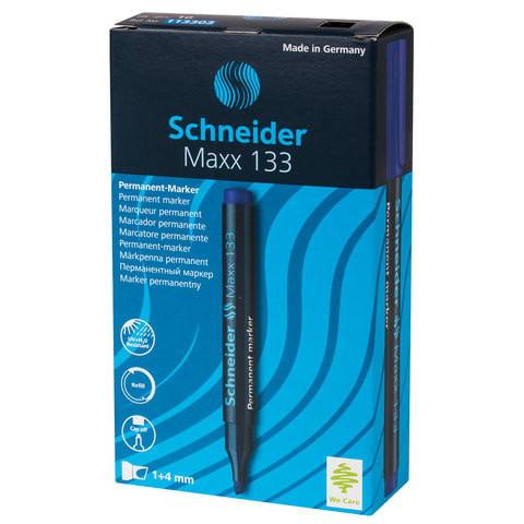 Маркер перманентный (нестираемый) SCHNEIDER (Германия) "Maxx 133", СИНИЙ, скошенный наконечник, 1-4 мм, 113303