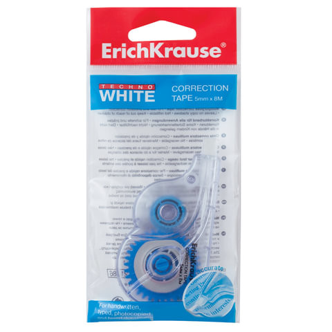 Корректирующая лента ERICH KRAUSE "Techno White", 5 мм х 8 м, упаковка с европодвесом, 21886