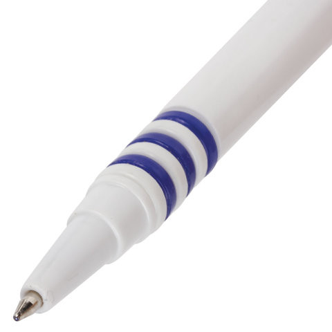 Ручка шариковая настольная BRAUBERG "Стенд-Пен", СИНЯЯ, пружинка, корпус белый/синий, линия письма 0,5 мм, 141353