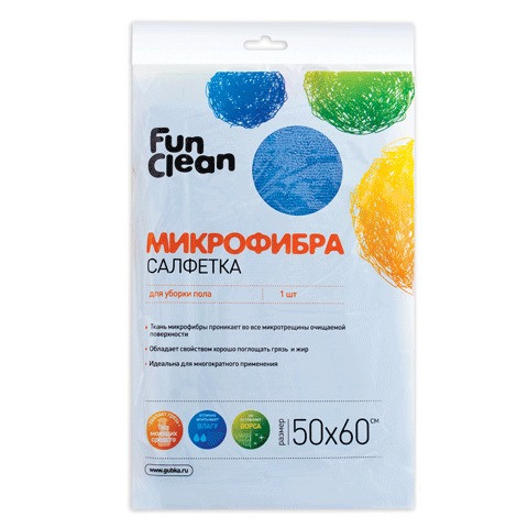 Тряпка для мытья пола, микрофибра, 50х60 см, FUN CLEAN, 6482