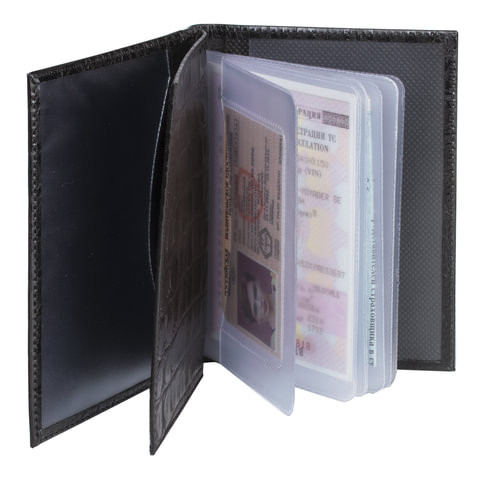 Бумажник водителя BEFLER "Кайман", натуральная кожа, тиснение, 6 пластиковых карманов, черный, BV.22.-13