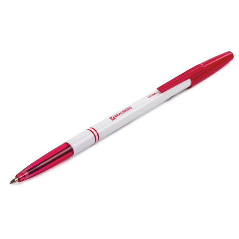 Ручка шариковая BRAUBERG "Офисная", КРАСНАЯ, корпус белый, узел 1 мм, линия письма 0,5 мм, 140892