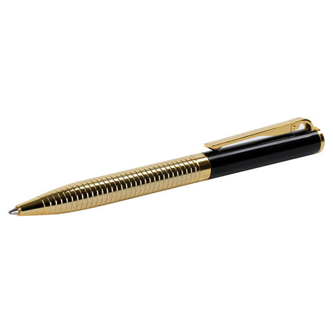 Ручка подарочная шариковая GALANT "Black Melbourne", корпус золотистый с черным, золотистые детали, пишущий узел 0,7 мм, синяя, 141356
