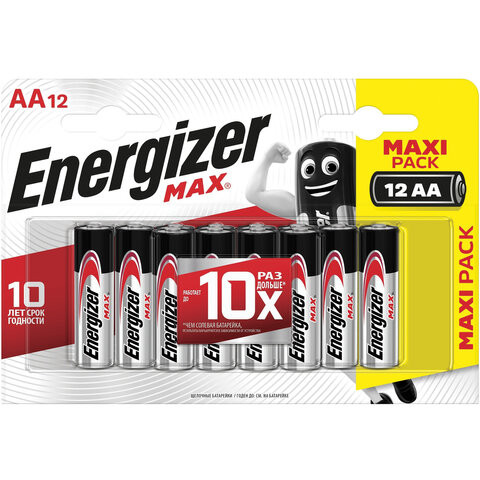 Батарейки КОМПЛЕКТ 12 шт., ENERGIZER Max, AA (LR06, 15А), алкалиновые, пальчиковые, блистер, E301531401