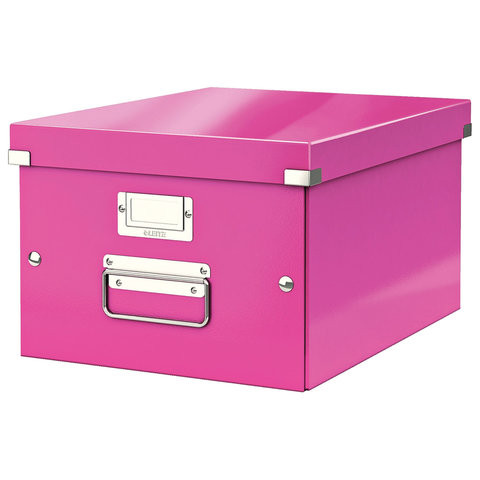 Короб архивный LEITZ "Click & Store" M, 200х280х370 мм, ламинированный картон, разборный, розовый, 60440023