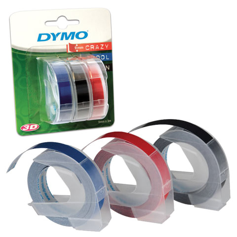 Картридж для принтеров этикеток DYMO Omega, 9 мм х 3 м, белый шрифт, черный, синий, красный фон, комплект 3 шт., S0847750