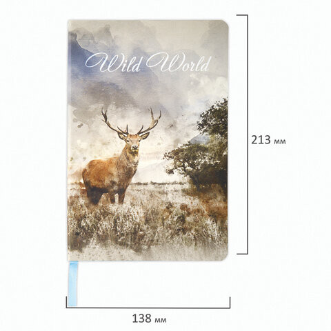 Ежедневник недатированный А5 (138х213 мм), BRAUBERG VISTA, под кожу, гибкий, 136 л., "Wild World", 112027