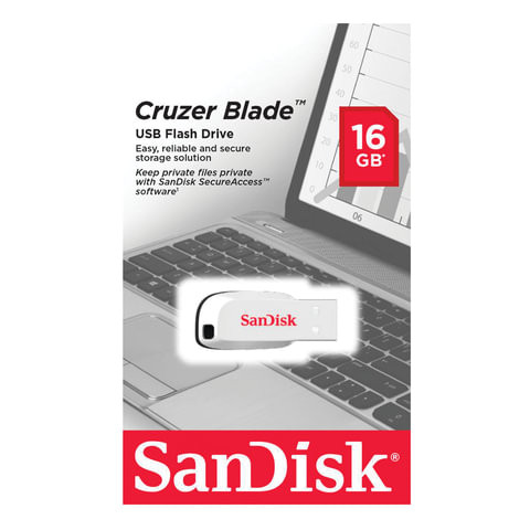 Флеш-диск 16 GB, SANDISK Cruzer Blade, USB 2.0, белый, Z50C-016G-B35W