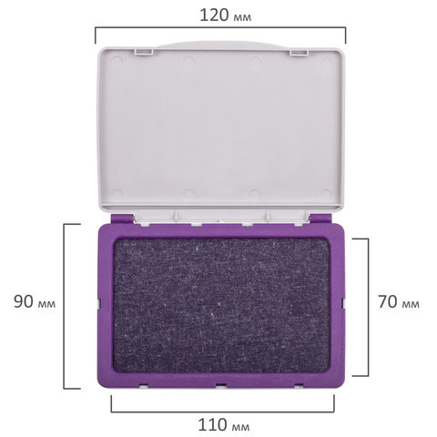 Штемпельная подушка BRAUBERG, 120х90 мм (рабочая поверхность 110х70 мм), фиолетовая краска, 236868