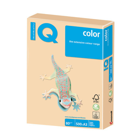 Бумага цветная IQ color БОЛЬШОЙ ФОРМАТ (297х420 мм), А3, 80 г/м2, 500 л., тренд, золотистая, GO22