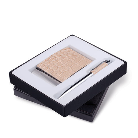 Набор GALANT "Prestige Collection": ручка, визитница, бежевый, "кожа крокодила", подарочная коробка, 141381