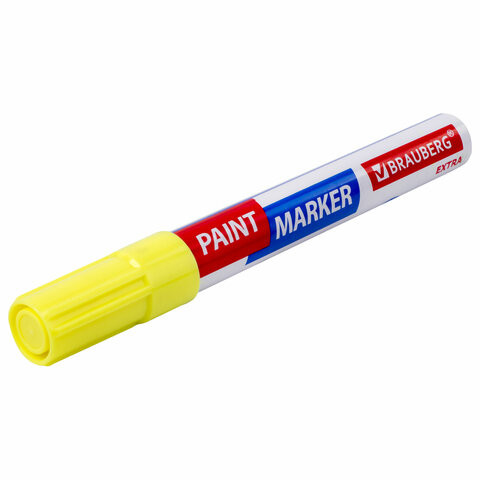 Маркер-краска лаковый EXTRA (paint marker) 4 мм, ЖЕЛТЫЙ, УЛУЧШЕННАЯ НИТРО-ОСНОВА, BRAUBERG, 151984