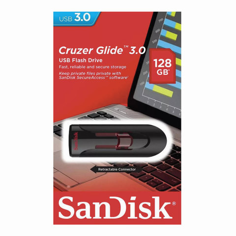 Флеш-диск 128 GB, SANDISK Cruzer Glide, USB 3.0, черный, Z600-128G-G35