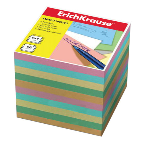 Блок для записей ERICH KRAUSE непроклеенный, 9х9х9 см, цветной, 5140