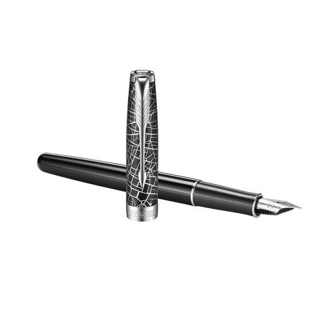 Ручка перьевая PARKER "Sonnet Challenge CT", корпус черный лаковый, палладиевые детали, черная, 2054822