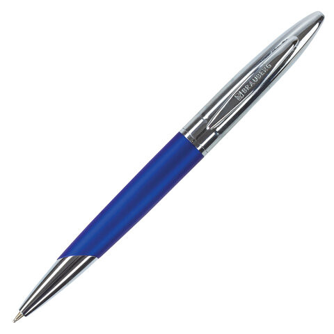 Ручка бизнес-класса шариковая BRAUBERG Echo, СИНЯЯ, корпус серебристый с синим, линия письма 0,5 мм, 143460