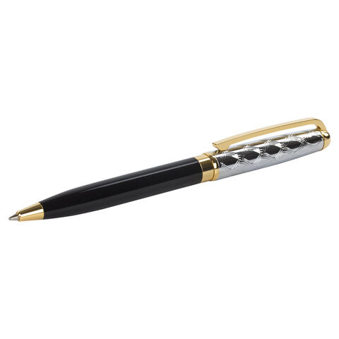 Ручка подарочная шариковая GALANT "Consul", корпус черный с серебристым, золотистые детали, пишущий узел 0,7 мм, синяя, 140963