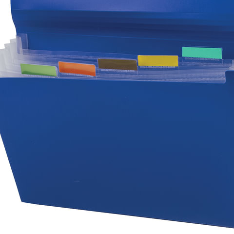 Папка на резинках BRAUBERG "Business", А4, 7 отделений, пластиковый индекс, синяя, 0,5 мм, 224144