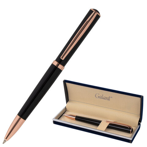 Ручка подарочная шариковая GALANT "PUNCTUM BLACK", корпус черный, детали розовое золото, узел 0,7 мм, синяя, 143514
