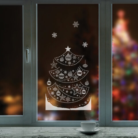 Украшение для окон и стекла ЗОЛОТАЯ СКАЗКА "Новогодняя ёлочка", 30х38 см, ПВХ, 591201