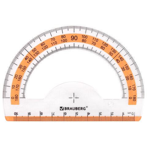 Набор чертежный средний BRAUBERG "FRESH ZONE" (линейка 20 см, 2 треугольника, транспортир), оранжевая шкала, 210763