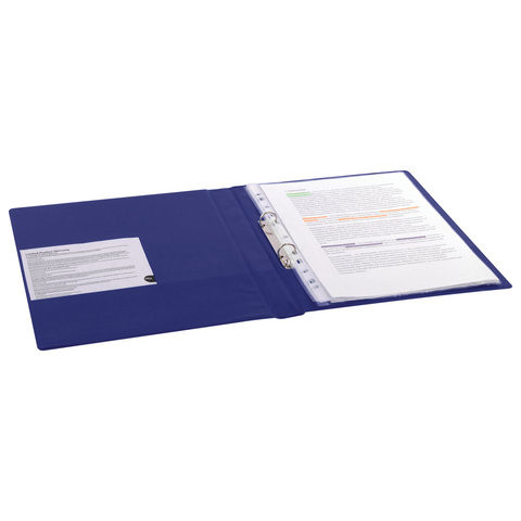 Папка на 2 кольцах BRAUBERG, картон/ПВХ, 35 мм, синяя, до 180 листов (удвоенный срок службы), 228376