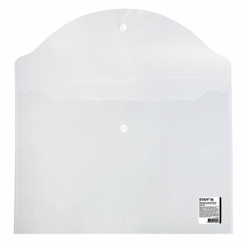 Папка-конверт с кнопкой STAFF, А4, до 100 листов, прозрачная, 0,15 мм, 270467