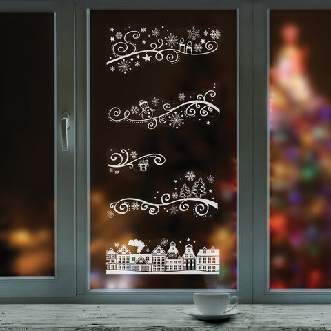 Украшение для окон и стекла ЗОЛОТАЯ СКАЗКА "Новогодняя ночь в городе", 30х38 см, ПВХ, 591202