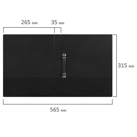 Папка на 2 кольцах BRAUBERG, картон/ПВХ, 35 мм, черная, до 180 листов (удвоенный срок службы), 228377