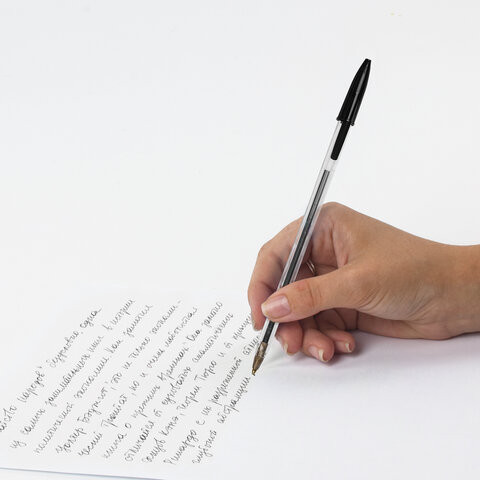 Ручка шариковая STAFF Basic Budget BP-02, письмо 500 м, ЧЕРНАЯ, длина корпуса 13,5 см, линия письма 0,5 мм, 143759
