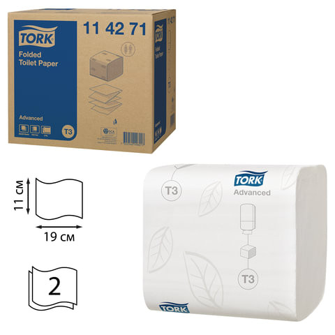 Бумага туалетная TORK (Система Т3), комплект 36 шт., Advanced, листовая, 242 л., 11х19 см, 2-слойная, 114271