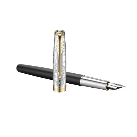 Ручка перьевая PARKER "Sonnet Reflection GT", корпус черный, позолоченные детали, черная, 2054834