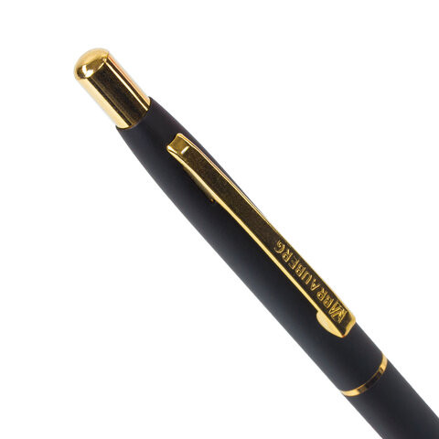 Ручка бизнес-класса шариковая BRAUBERG Brioso, СИНЯЯ, корпус черный с золотистыми деталями, линия письма 0,5 мм, 143466