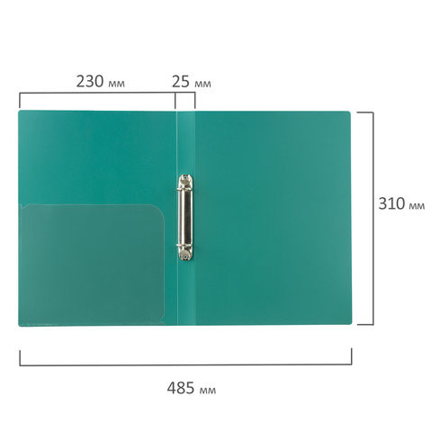 Папка на 2 кольцах BRAUBERG "Стандарт", 25 мм, зеленая, до 170 листов, 0,8 мм, 221613