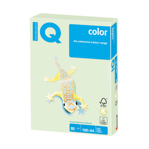 Бумага цветная IQ color, А4, 80 г/м2, 100 л., пастель светло-зеленая, GN27