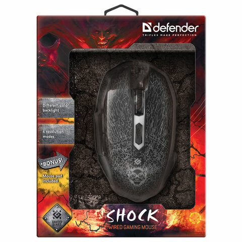 Мышь проводная игровая DEFENDER Shock GM-110L, USB, 5 кнопок + 1 колесо-кнопка, оптическая, черная, 52110