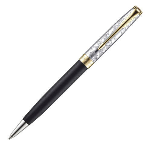 Ручка шариковая PARKER "Sonnet Reflection GT", корпус черный, позолоченные детали, черная, 2054837
