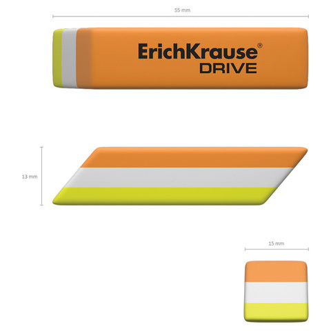 Ластик ERICH KRAUSE "Drive", 57х15х13 мм, цвет ассорти, прямоугольный, скошенные края, 35779