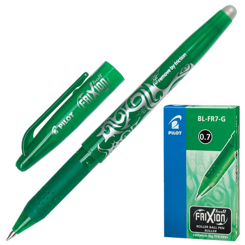 Ручка стираемая гелевая с грипом PILOT "Frixion", ЗЕЛЕНАЯ, корпус зеленый, узел 0,7 мм, линия письма 0,35 мм, BL-FR-7