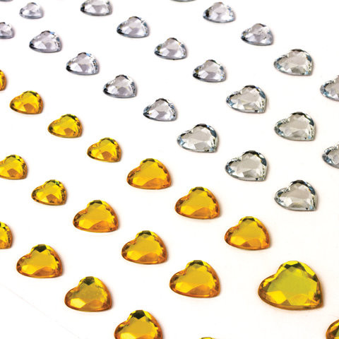 Стразы самоклеящиеся "Сердце", 6-15 мм, 80 шт., цвет золотой/серебристый, на подложке, ОСТРОВ СОКРОВИЩ, 661398