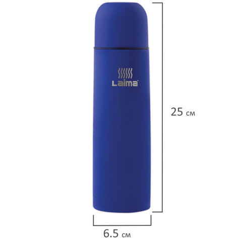 Термос LAIMA классический с узким горлом, 0,5 л, нержавеющая сталь, синий, 605122