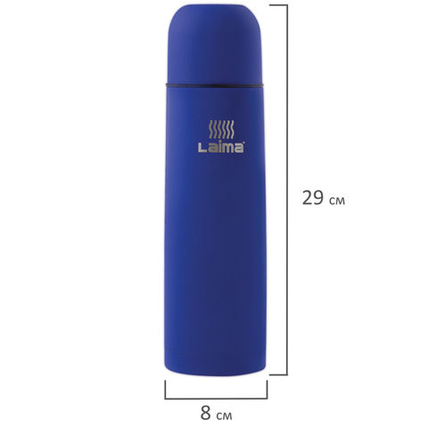 Термос LAIMA классический с узким горлом, 0,75 л, нержавеющая сталь, синий, 605123