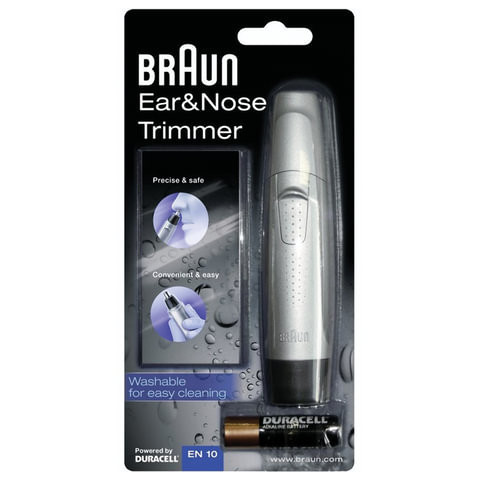 Триммер для носа и ушей BRAUN EN10, беспроводной, водонепроницаемый, серебристый