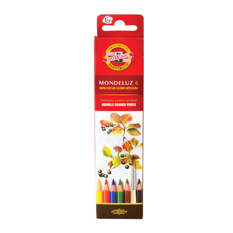 Карандаши цветные акварельные художественные KOH-I-NOOR "Mondeluz", 6 цветов, 3,8 мм, заточенные, европодвес, 3715006001KSRU