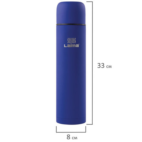 Термос LAIMA классический с узким горлом, 1 л, нержавеющая сталь, синий, 605124