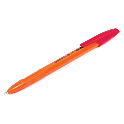 Ручка шариковая BRAUBERG "X-333 Orange", КРАСНАЯ, корпус оранжевый, узел 0,7 мм, линия письма 0,35 мм, 142411